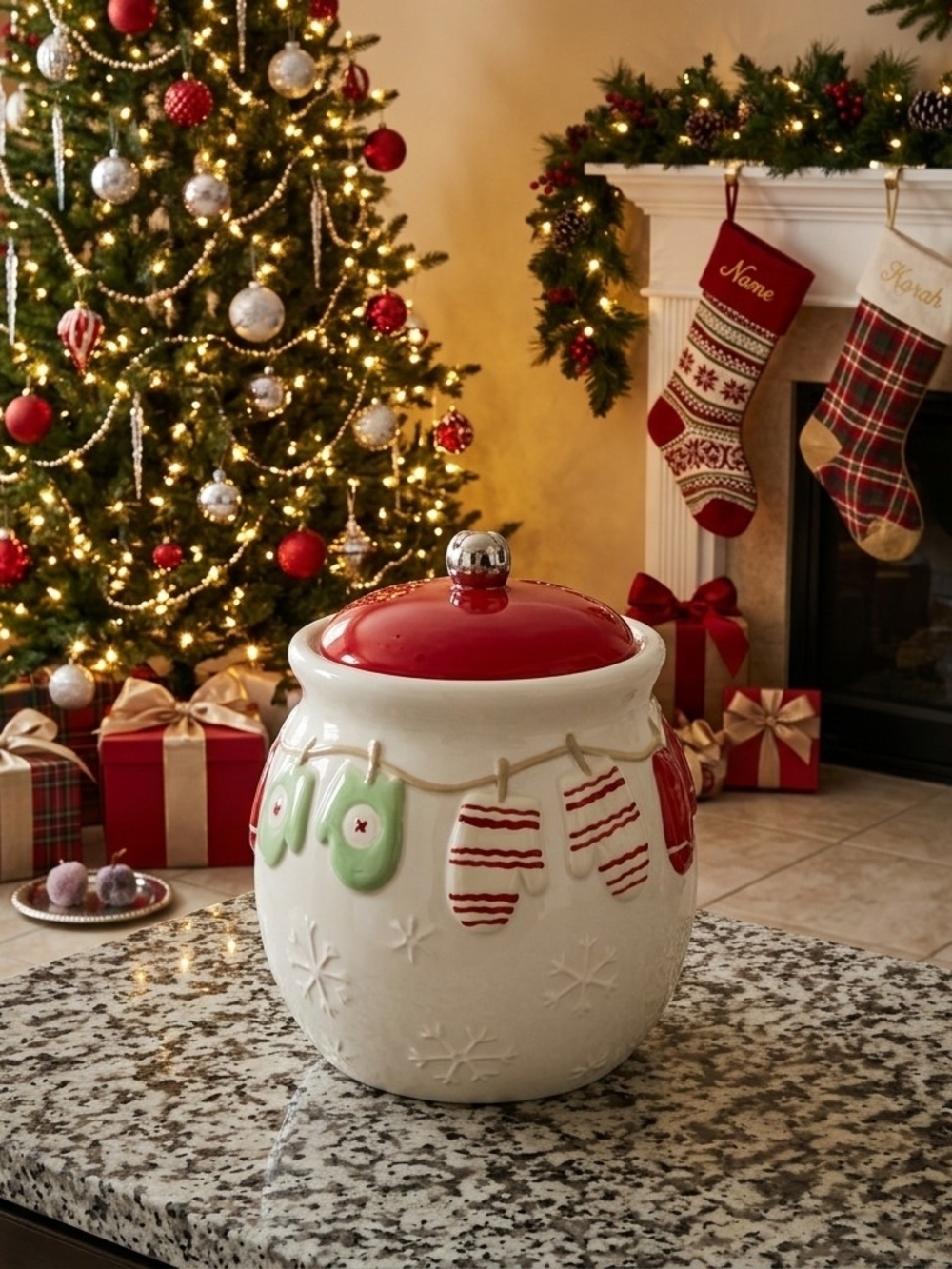 Hallmark Mittens & Snowflakes Holiday Ceramic Cookie Jar